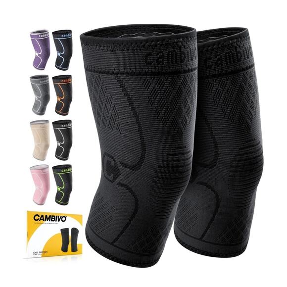CAMBIVO 2 Pack Knee Braces for Knee Pain, Knee Compression Sleeve (Black-M) - Picture 1 of 4